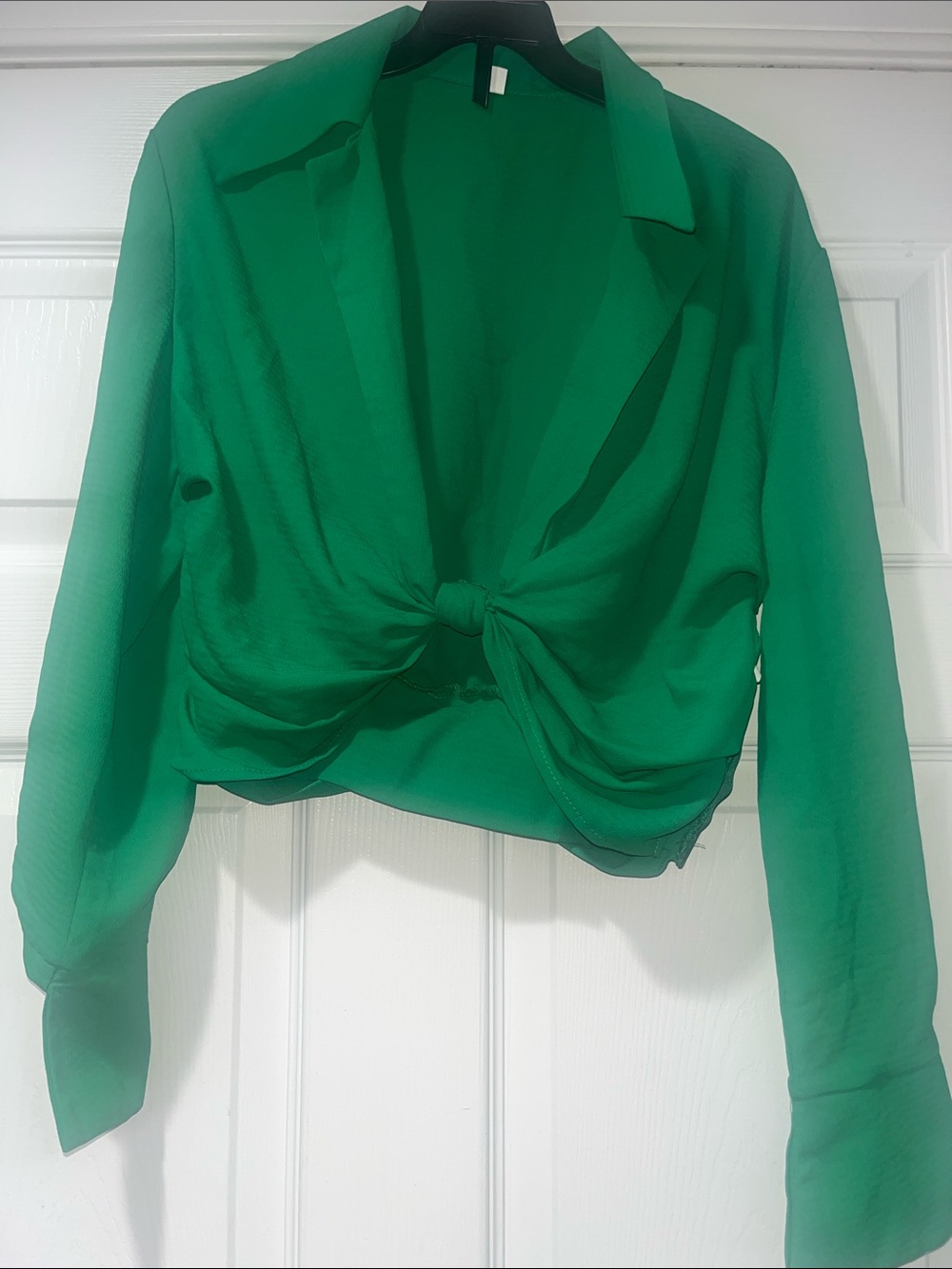 SHEIN Emerald Green Tie-Front Button Down Blouse
